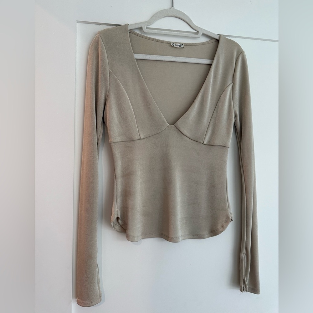 Free People Gold / Cream Long Sleeve Top